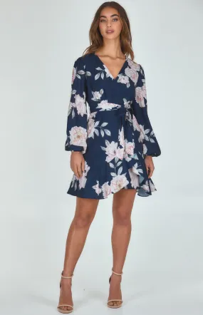 Floral Print Cross Front Dress With Asymmetric Hem