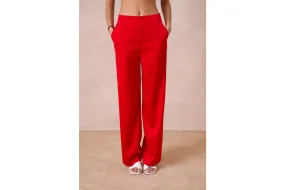 Satin Straight Cut Pants Red